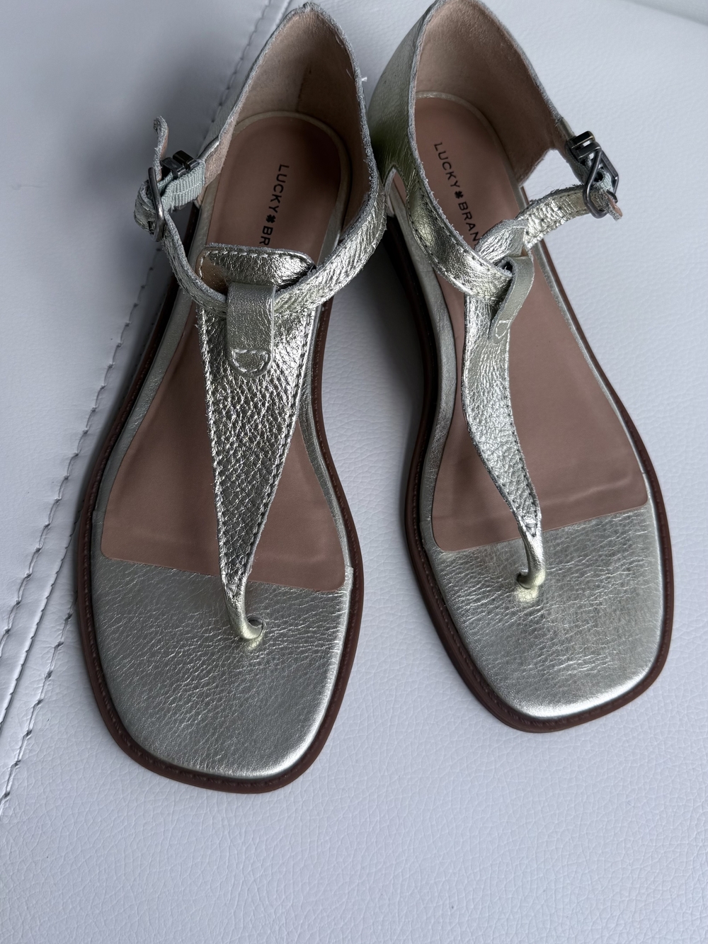 Lucky Brand Annamae T-Strap Wedge Sandals Seafoam Size 9M